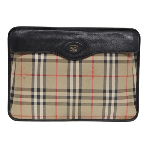 BURBERRY Nova Check Document Case Canvas Beige Auth - Picture 1 of 15